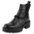 Bota Coturno Feminina de Couro Tratorada Elasticos Laterais com Corrente - Preto