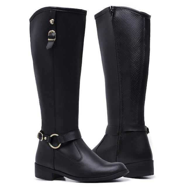 Bota Coturno Feminina Montaria Cano Longo Detalhe Fivela Zíper Lateral
