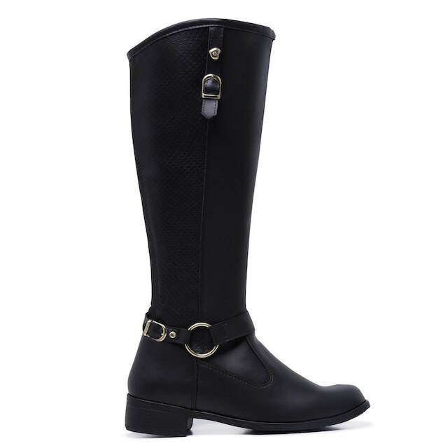 Bota Coturno Feminina Montaria Cano Longo Detalhe Fivela Zíper Lateral
