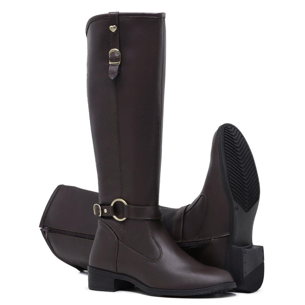 Bota Coturno Feminina Montaria Cano Longo Detalhe Fivela Zíper Lateral