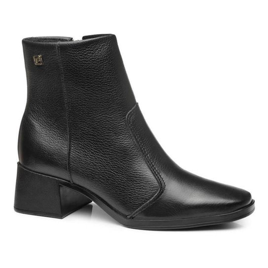 Bota Coturno Feminina Pegada Couro Salto Bloco Cano Baixo