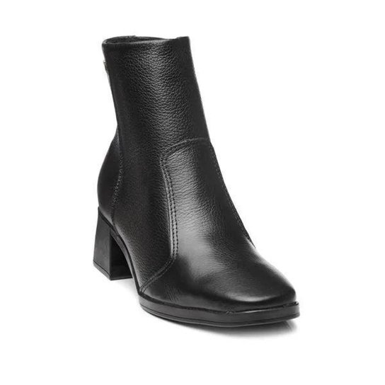 Bota Coturno Feminina Pegada Couro Salto Bloco Cano Baixo