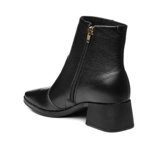 Bota Coturno Feminina Pegada Couro Salto Bloco Cano Baixo