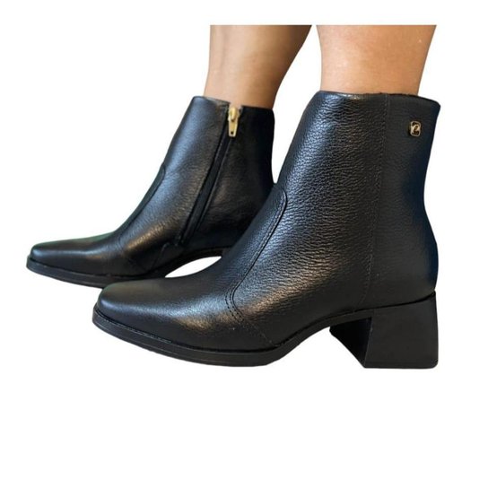 Bota Coturno Feminina Pegada Couro Salto Bloco Cano Baixo