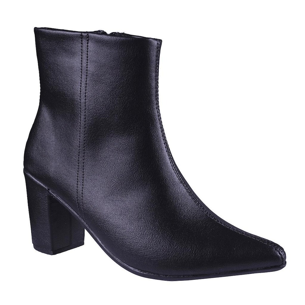 Bota Coturno Feminina Salto Bloco Grosso Bico Fino Cano Curt
