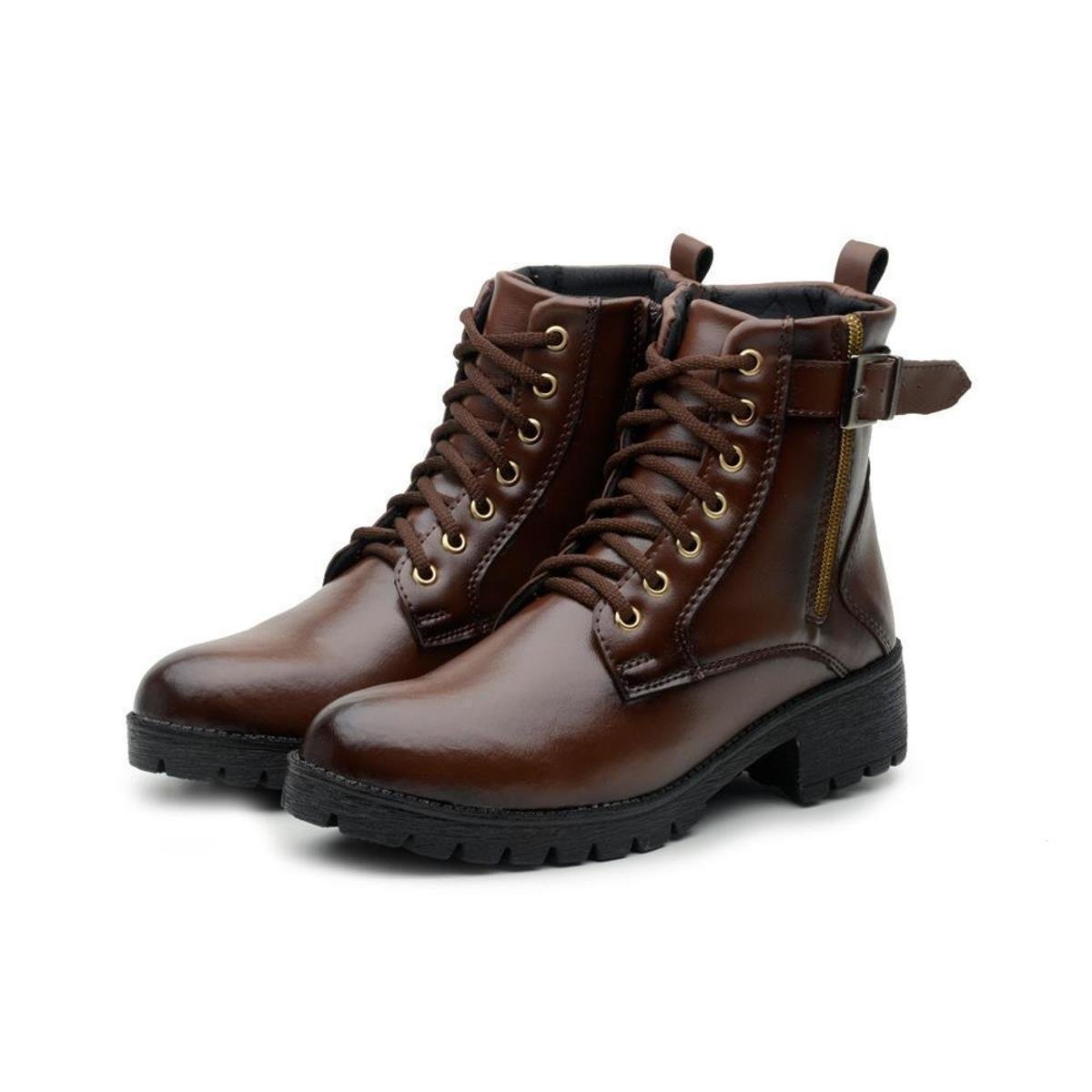 Bota Coturno Feminina Tratorada Cadarço Zíper Estilo Moda é ruim? Bota Coturno Feminina Tratorada Cadarço Zíper Estilo Moda é boa?