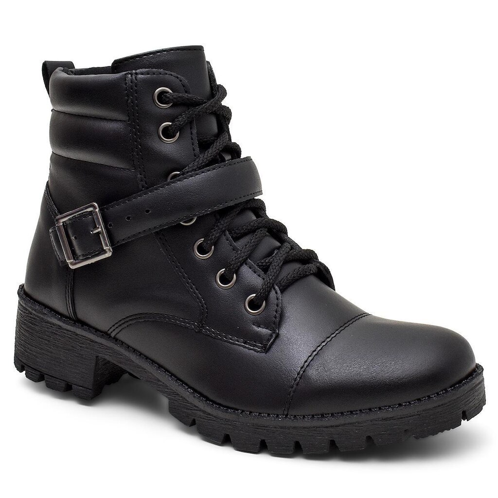 Bota Coturno Feminina Tratorada Cano Médio Casual Frio