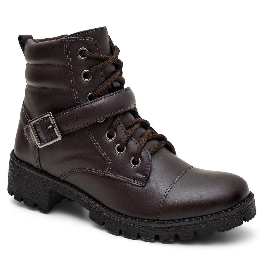 Bota Coturno Feminina Tratorada Cano Médio Casual Frio