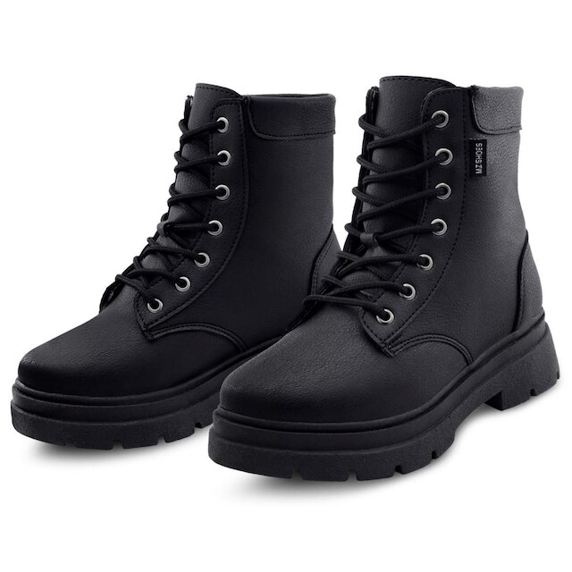 Bota Coturno Feminina Tratorada Super Conforto Cano Médio Preta MzKid