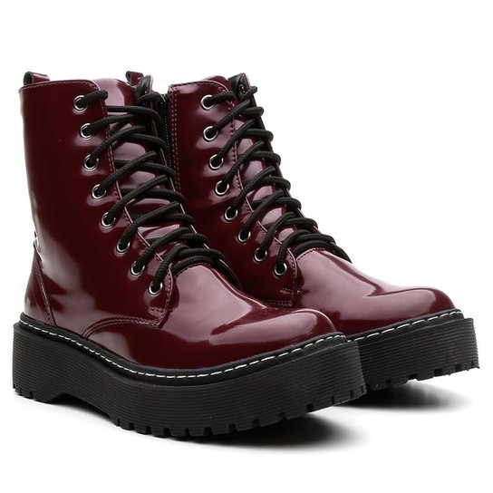 Bota Coturno Feminina Verniz Cadarço Conforto Zattini