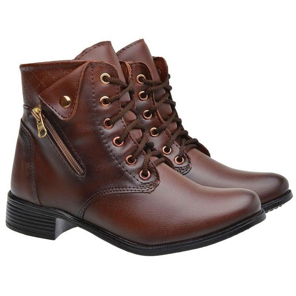 Bota Coturno Feminino Bloguiera Cano Baixo De Amarrar Conforto 201