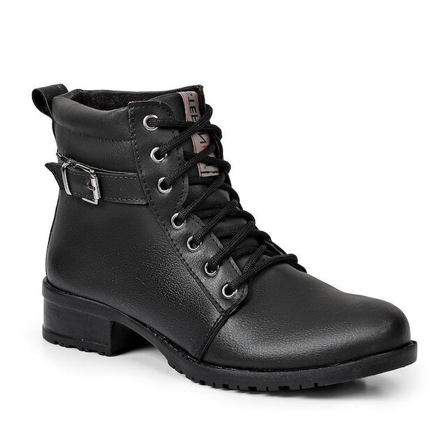 Bota Coturno Feminino Cadarço Fivela Cano Curto Dia a Dia