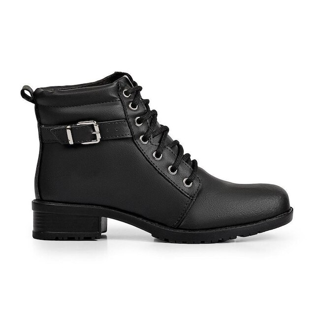 Bota Coturno Feminino Cadarço Fivela Cano Curto Dia a Dia