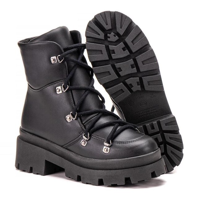 Bota Coturno Feminino Cadarço Solado Tratorado Conforto
