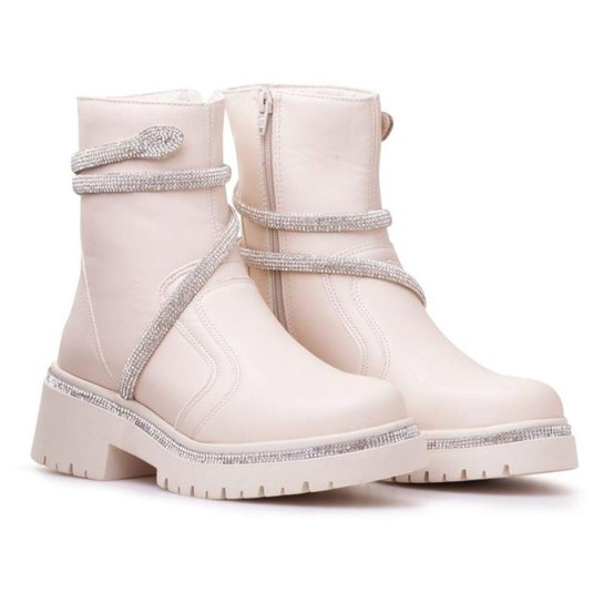 Bota Coturno Feminino Cano Alto Com Strass Zattini