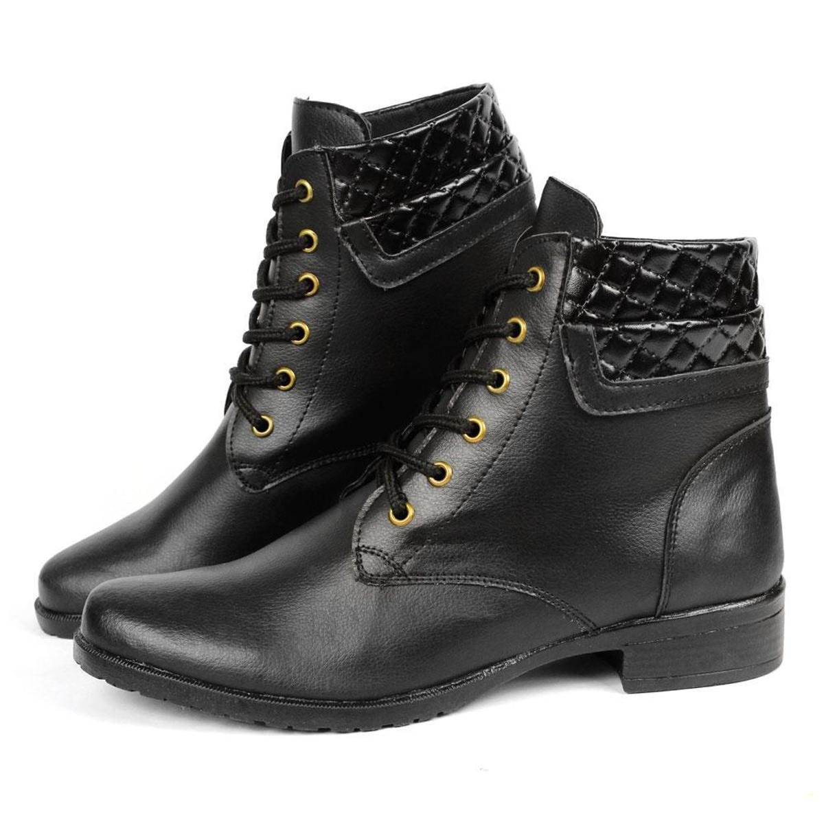 Bota Coturno Feminino Cano Curto Cadarço Barbosas Menor preço em Bota Coturno Feminino Cano Curto Cadarço Barbosas