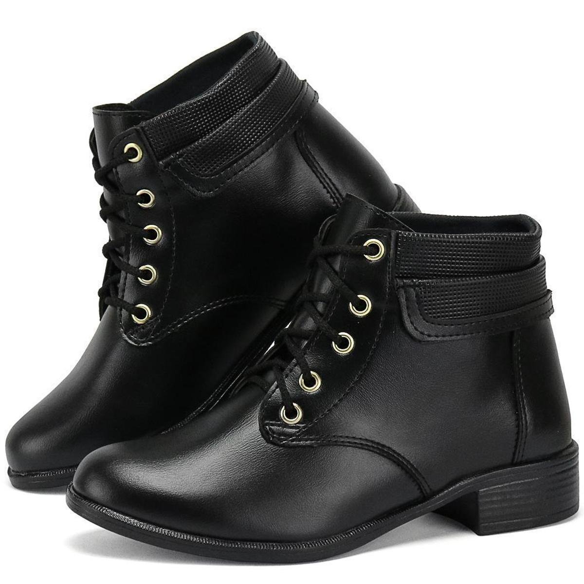 Bota Coturno Feminino Casual Botinha Inverno Barato - Preto Menor preço em Bota Coturno Feminino Casual Botinha Inverno Barato - Preto