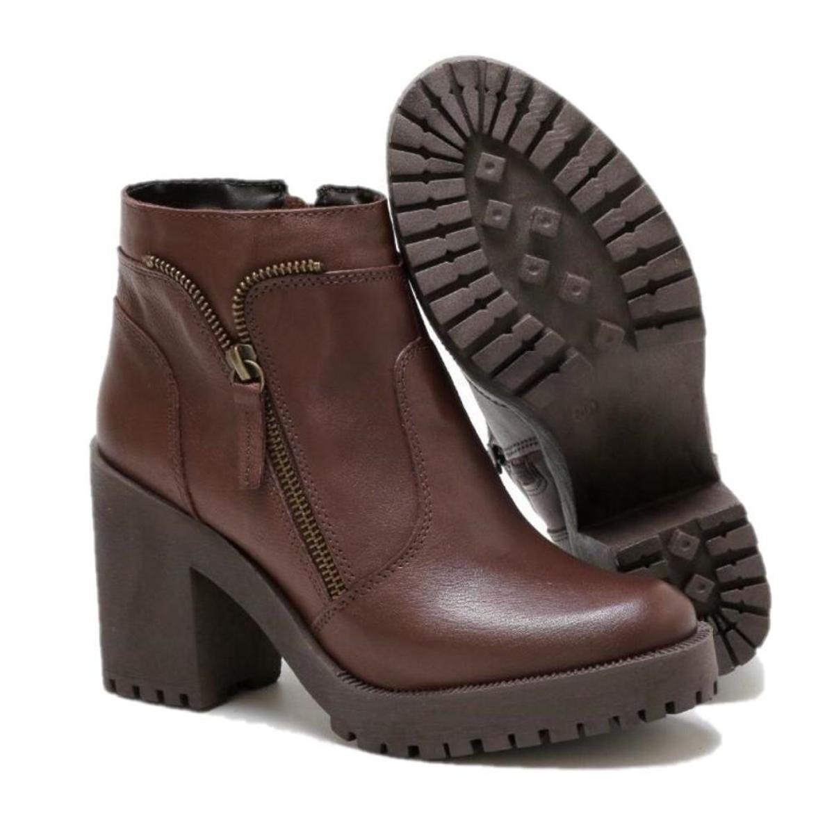Bota Coturno Feminino Couro Legitimo Cano Médio Salto Menor preço em Bota Coturno Feminino Couro Legitimo Cano Médio Salto