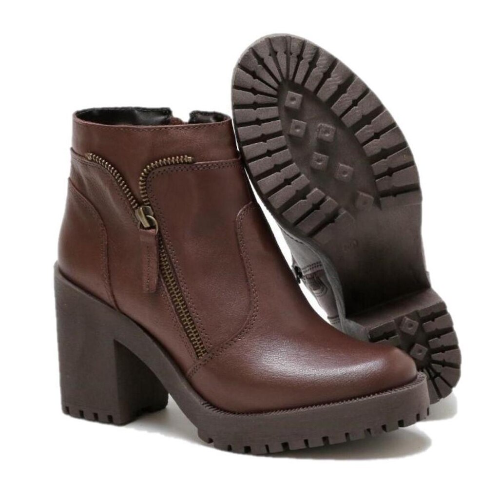 Bota Coturno Feminino Couro Legitimo Cano Médio Salto