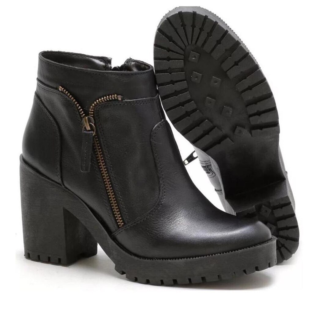 Bota Coturno Feminino Couro Legitimo Cano Médio Salto