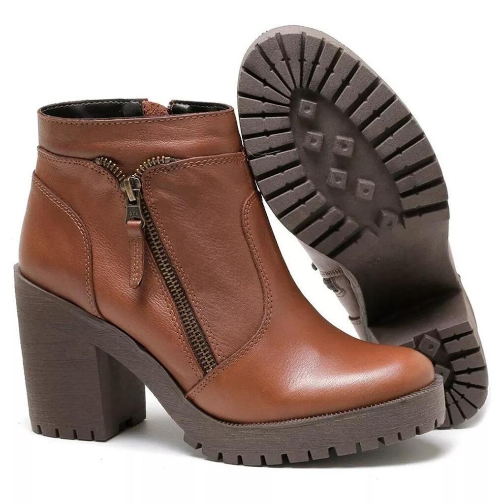 Bota Coturno Feminino Couro Legitimo Cano Médio Salto