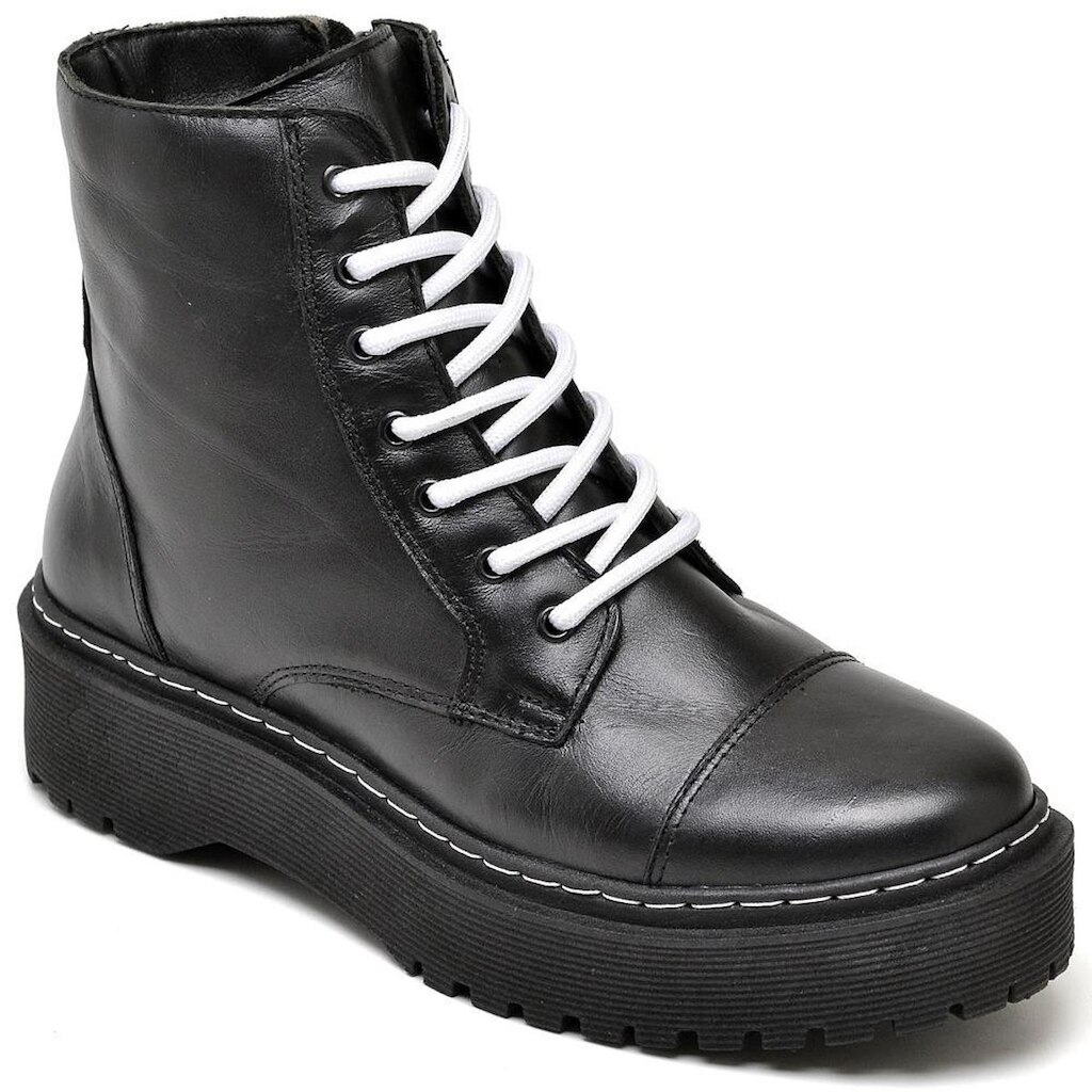 Bota Coturno Feminino Preto Amarração Solado Resistente Liso