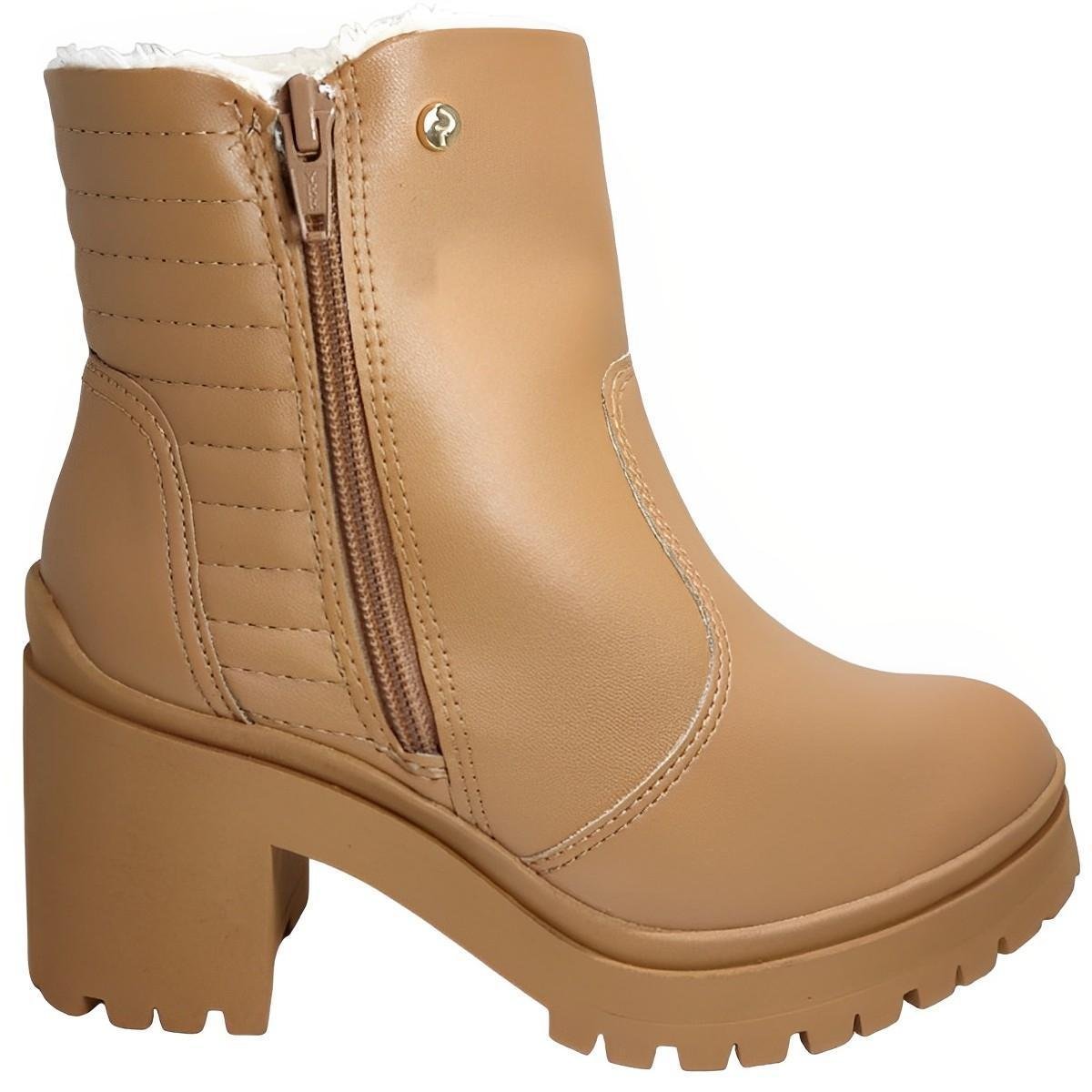 Bota Coturno Feminino Salto Médio Bloco com Forro em Pelo Ramarim 2350102 - Marrom Menor preço em Bota Coturno Feminino Salto Médio Bloco com Forro em Pelo Ramarim 2350102 - Marrom