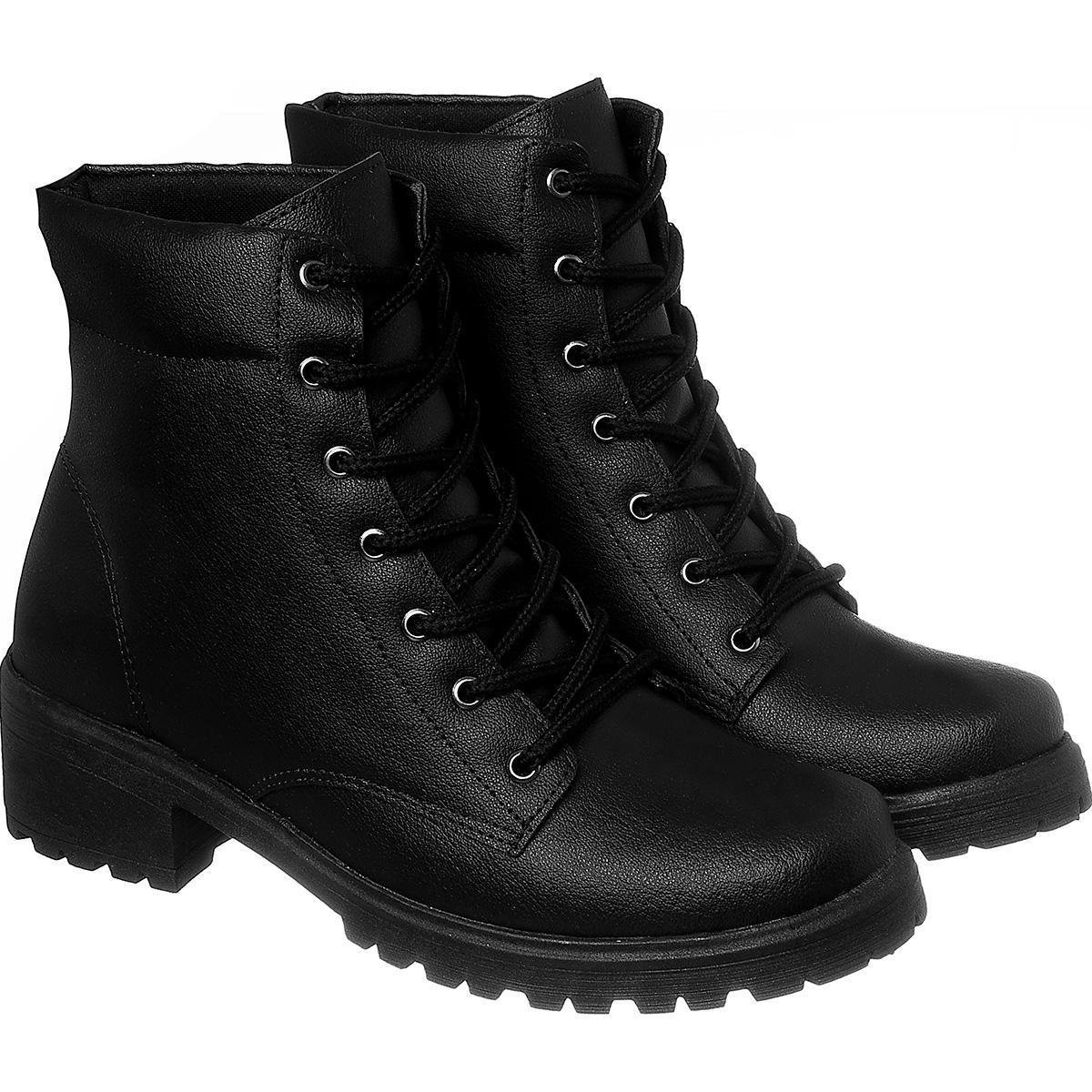 Bota Coturno Feminino Salto Médio Conforto Tratorada Menor preço em Bota Coturno Feminino Salto Médio Conforto Tratorada