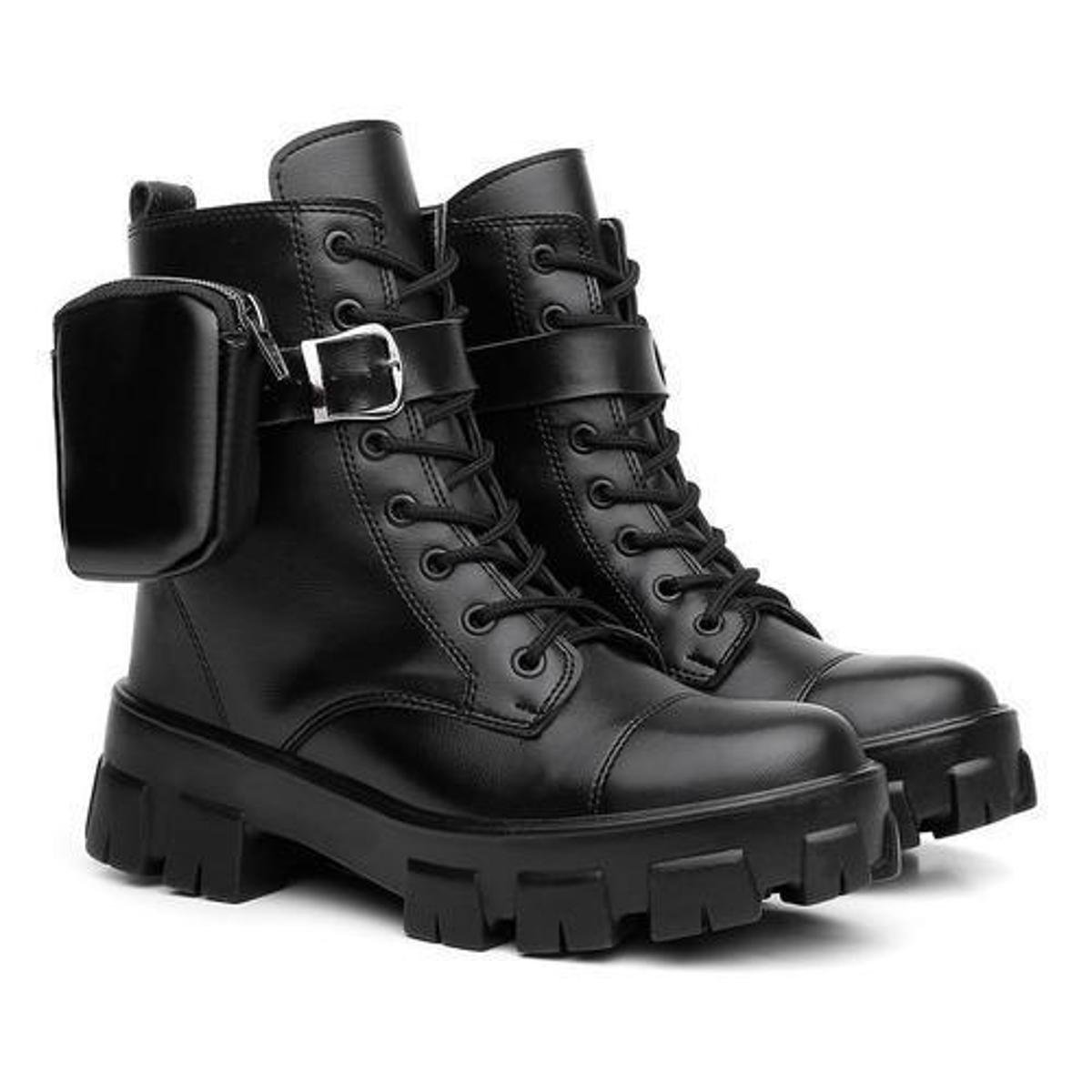 Bota Coturno Feminino Tratorada C/bolsinha Lateral Removível Menor preço em Bota Coturno Feminino Tratorada C/bolsinha Lateral Removível