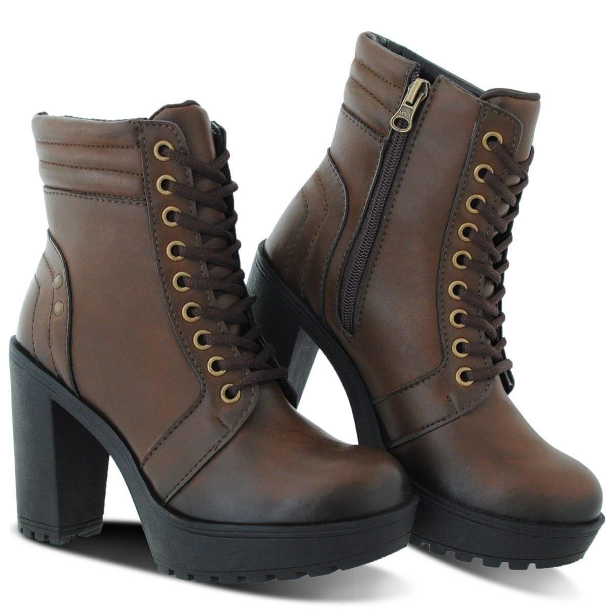 Bota Coturno Feminino Tratorada Salto Alto Leve Menor preço em Bota Coturno Feminino Tratorada Salto Alto Leve