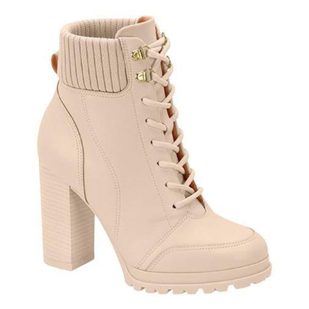 Bota Coturno Feminino Tratorado Vizzano Salto Médio Preto - Creme - 39 - Creme Menor preço em Bota Coturno Feminino Tratorado Vizzano Salto Médio Preto - Creme - 39 - Creme