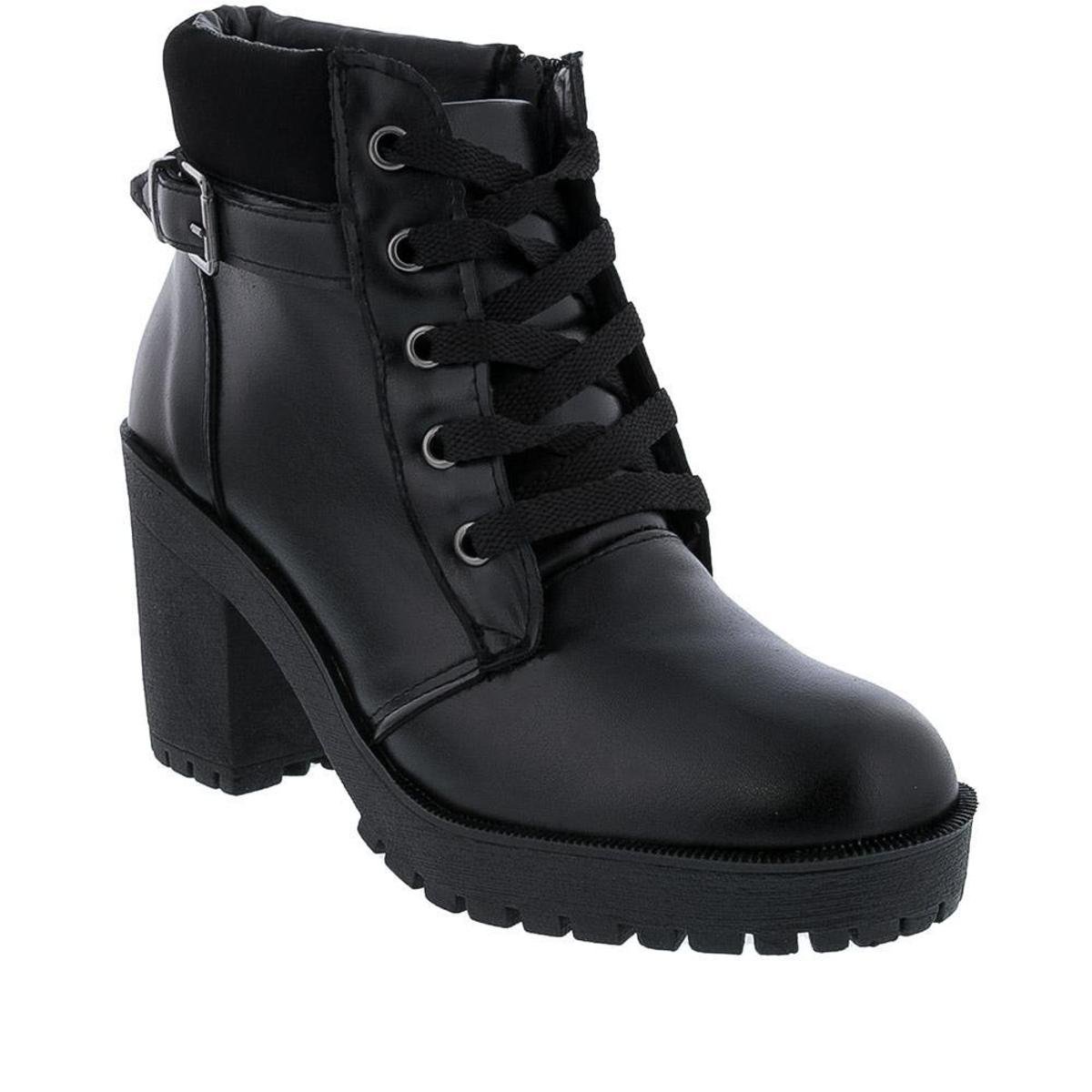Bota Coturno Gabriela Salto Grosso com Fivela Preto - Preto | Zattini