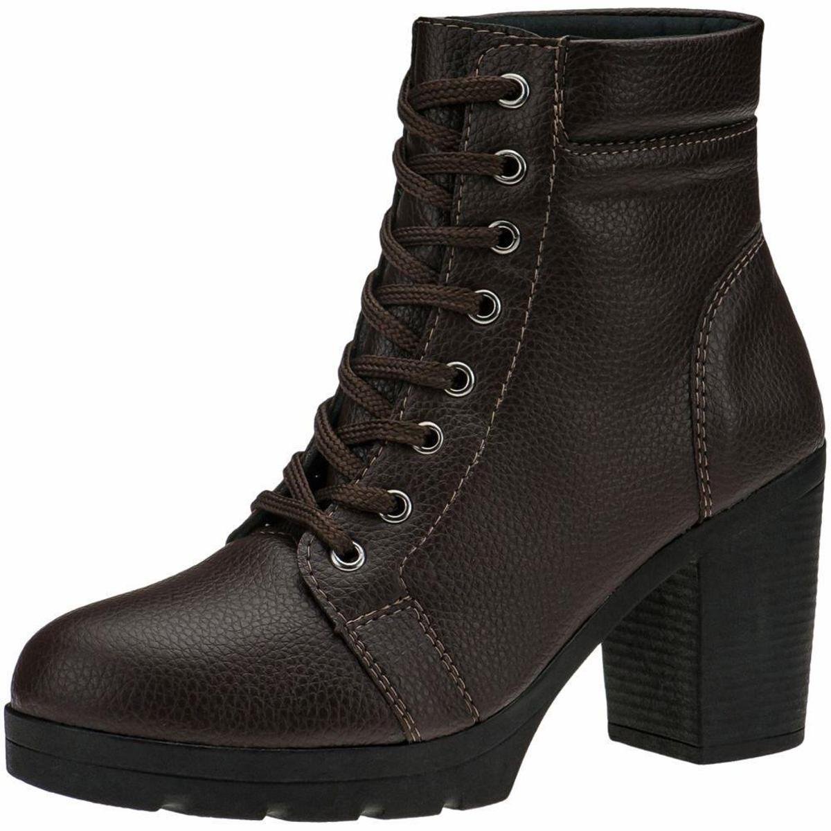 Bota Coturno GiGiL Napa Salto Grosso Feminina - Marrom Menor preço em Bota Coturno GiGiL Napa Salto Grosso Feminina - Marrom