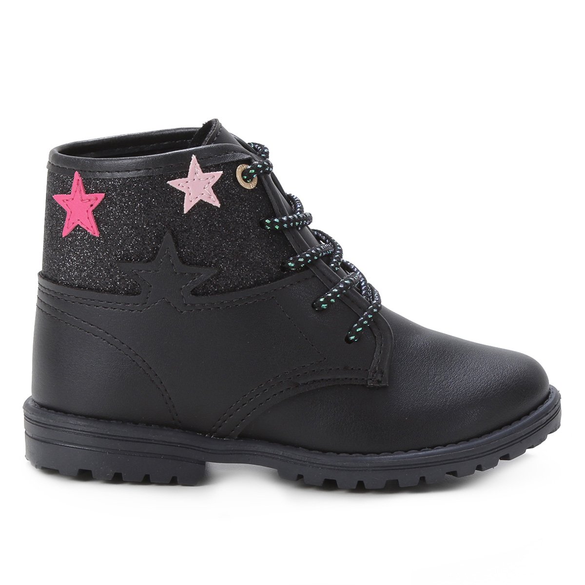 Bota Coturno Infantil Kidy Fashion Estrelas Feminina - Preto Menor preço em Bota Coturno Infantil Kidy Fashion Estrelas Feminina - Preto