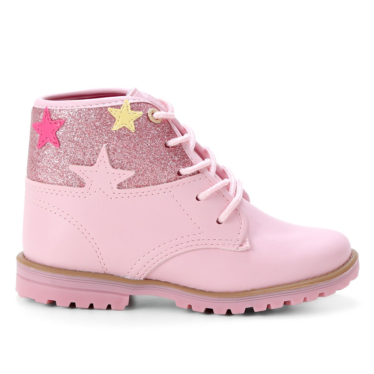 Bota Coturno Infantil Kidy Fashion Estrelas Feminina - Rosa Menor preço em Bota Coturno Infantil Kidy Fashion Estrelas Feminina - Rosa