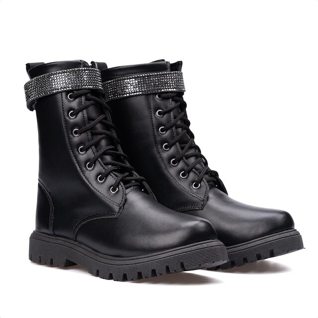 Bota Coturno Infantil Menina Cano Alto Longo Tira De Strass