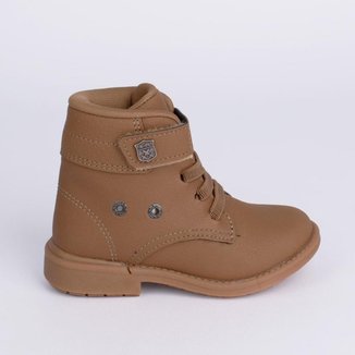 Bota Coturno Infantil Menino Kidy Max Cano Curto Bege Caramelo Antiderrapante Leve Confortável