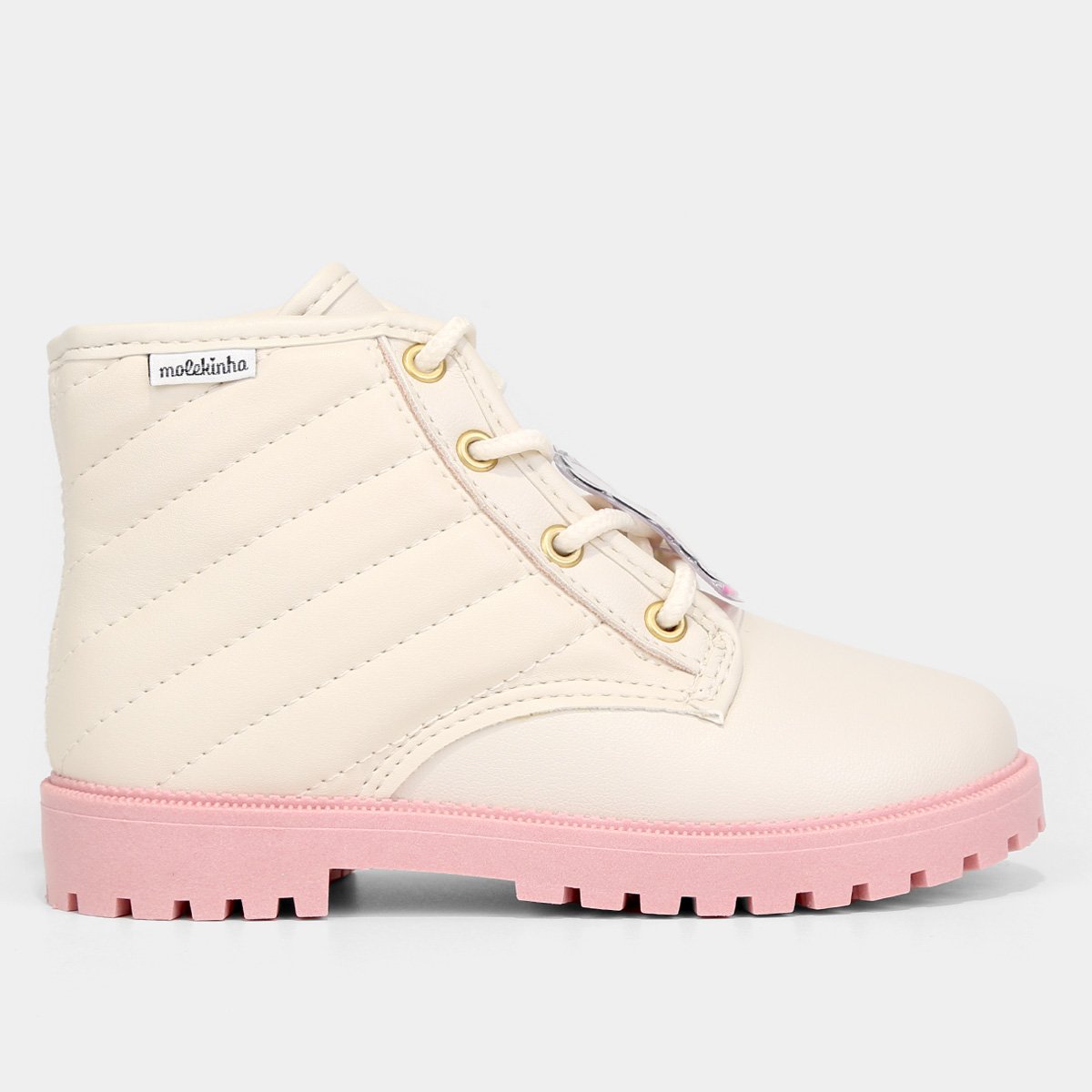 Bota Coturno Infantil Molekinha Matelassê Menina - Off White Menor preço em Bota Coturno Infantil Molekinha Matelassê Menina - Off White