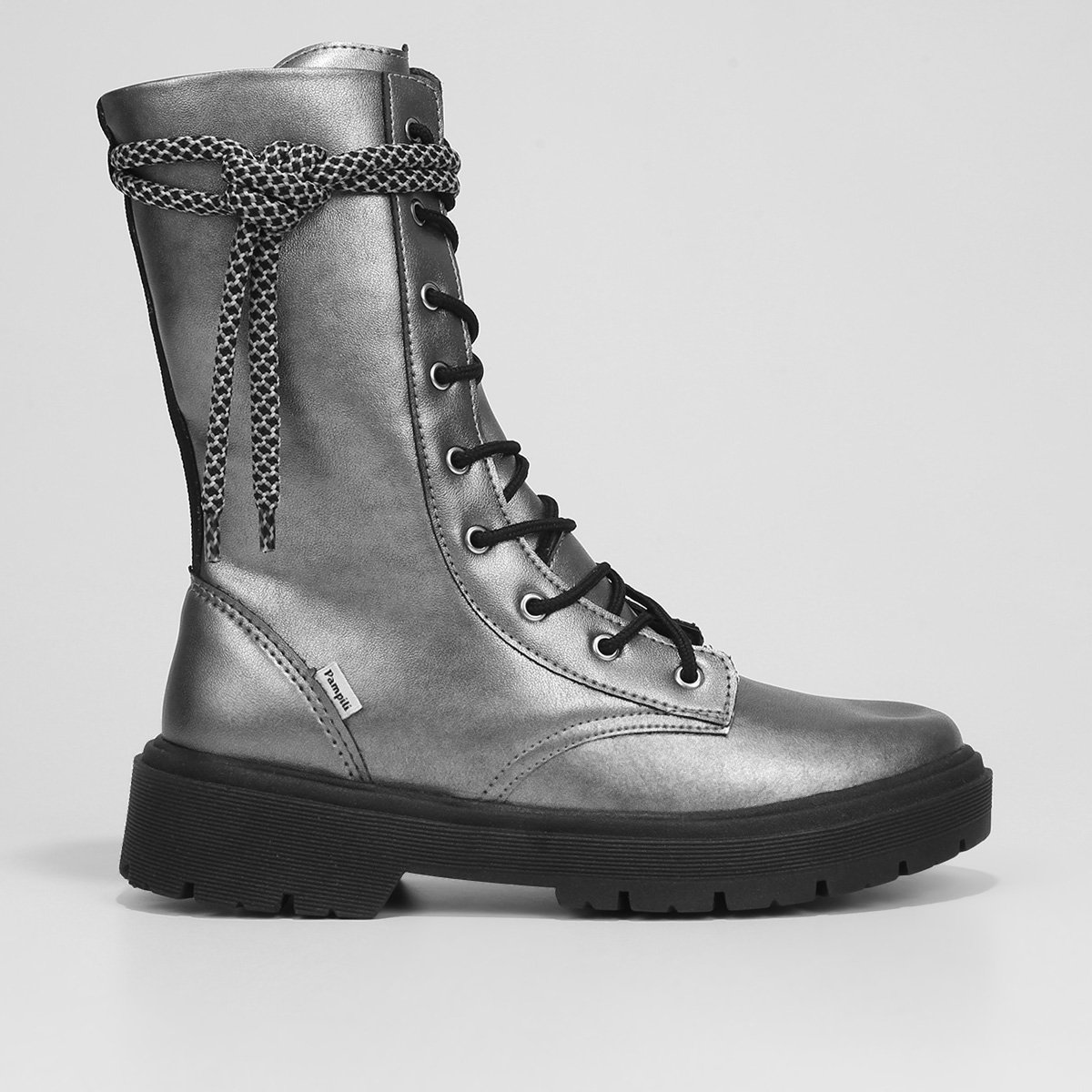 Bota Coturno Infantil Pampili Amarração Menina - Cinza Menor preço em Bota Coturno Infantil Pampili Amarração Menina - Cinza
