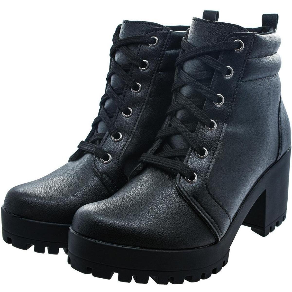 Bota Coturno Lallu Salto Grosso Moda Feminino - Cinza Menor preço em Bota Coturno Lallu Salto Grosso Moda Feminino - Cinza