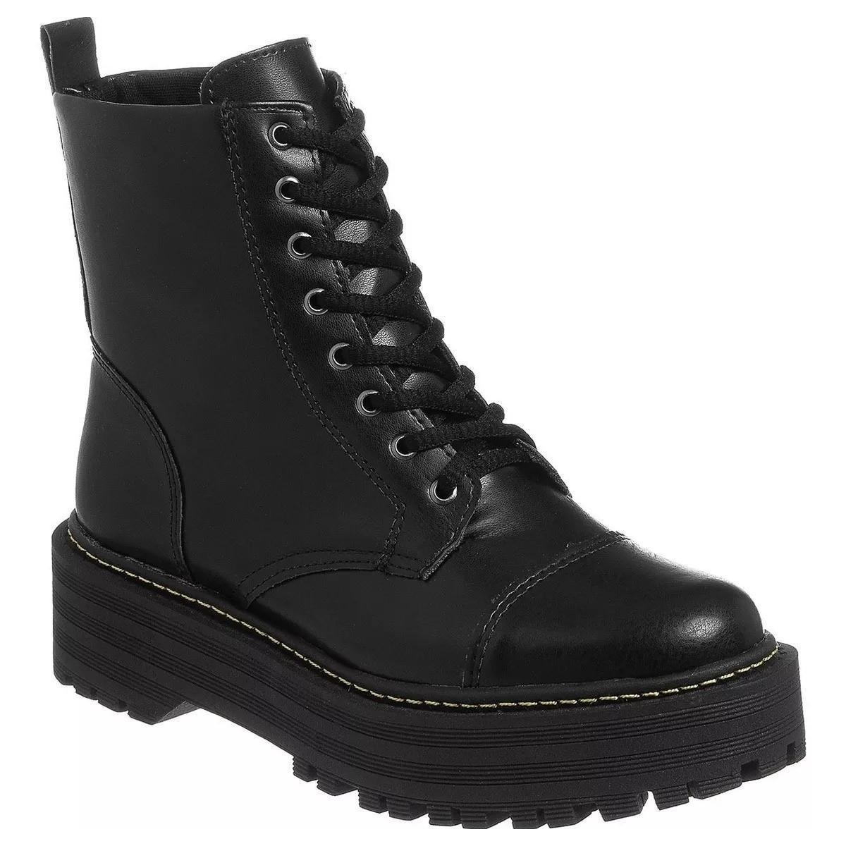 Bota Coturno Lumiss Cano Curto Feminino - Preto Menor preço em Bota Coturno Lumiss Cano Curto Feminino - Preto