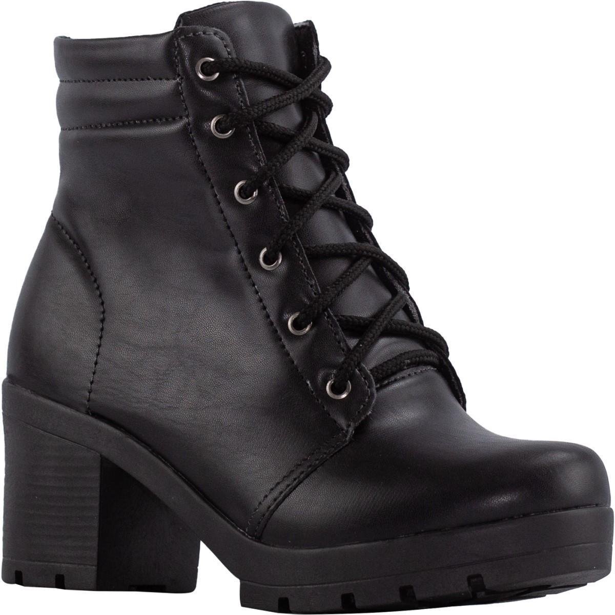 Bota Coturno Lumiss Salto Médio Cano Baixo - Preto Menor preço em Bota Coturno Lumiss Salto Médio Cano Baixo - Preto