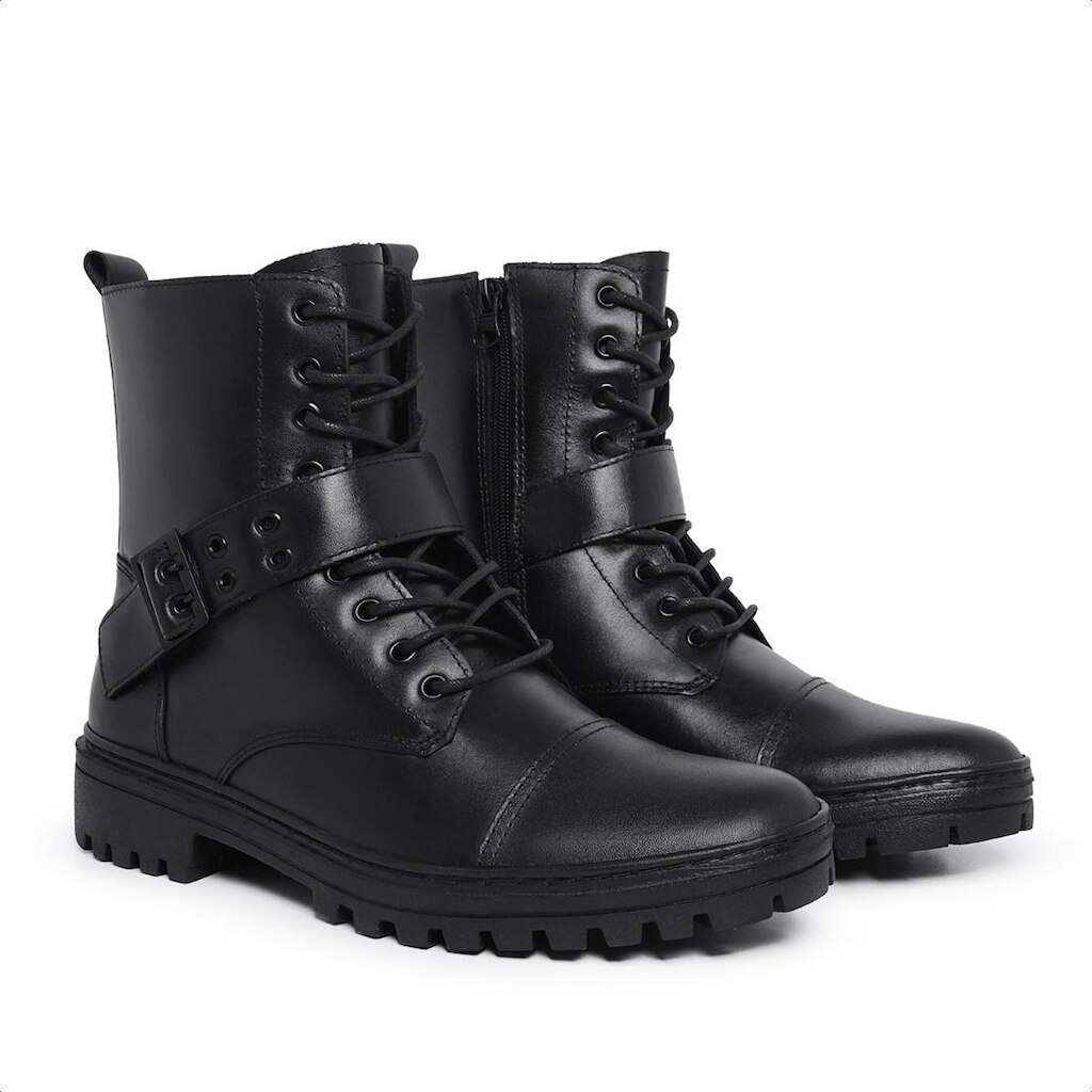 Bota Coturno Masculina Couro Cano Médio Com Fivela