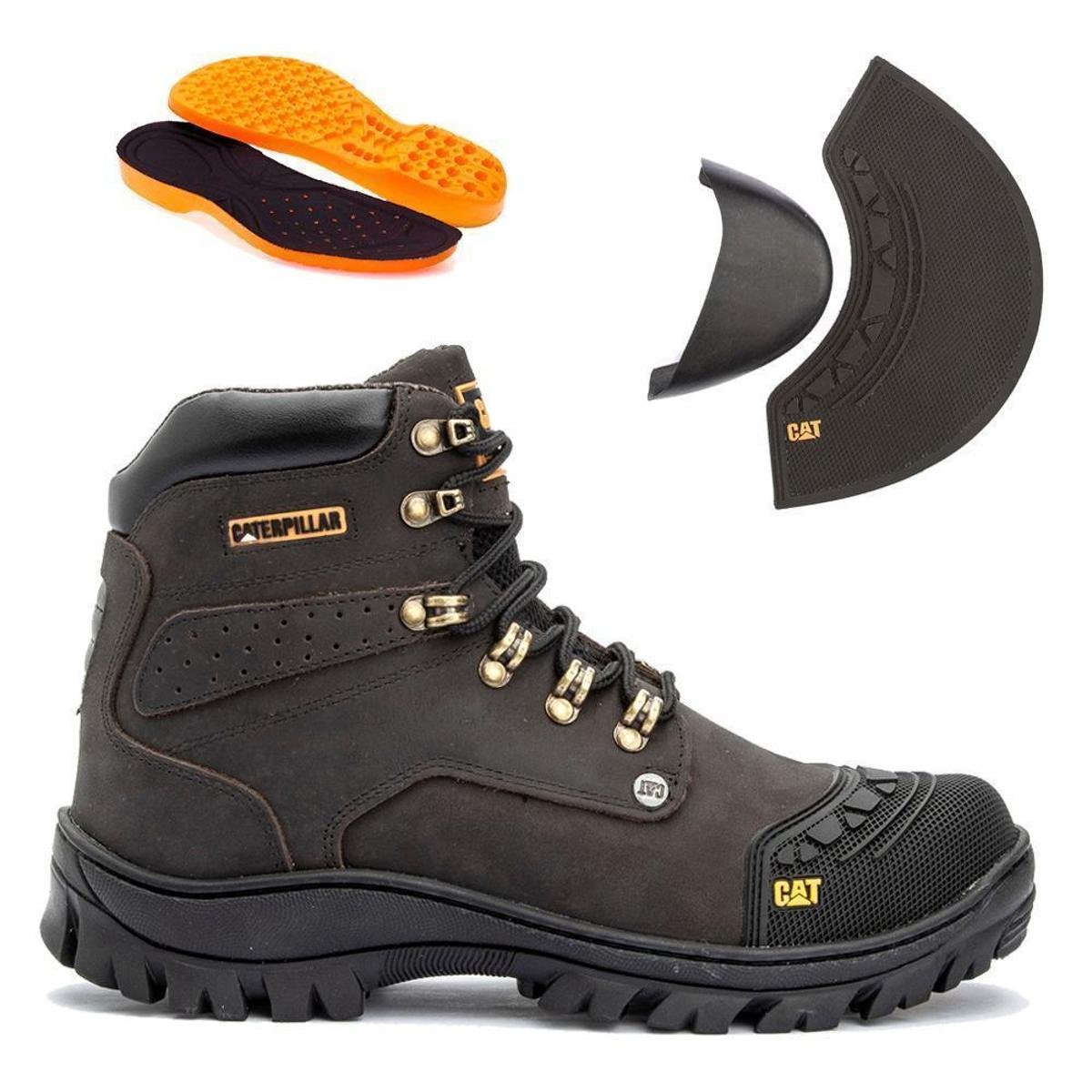 Bota Coturno Masculina em Couro Repele Agua Marrom Bico PVC Menor preço em Bota Coturno Masculina em Couro Repele Agua Marrom Bico PVC