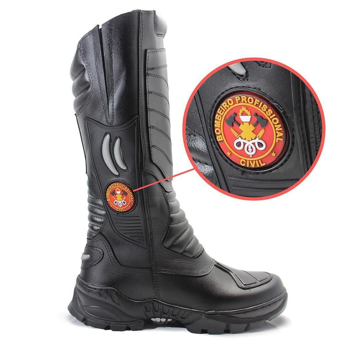 Bota Coturno Masculina Feminina Bombeiro Civil Couro Preto Zattini