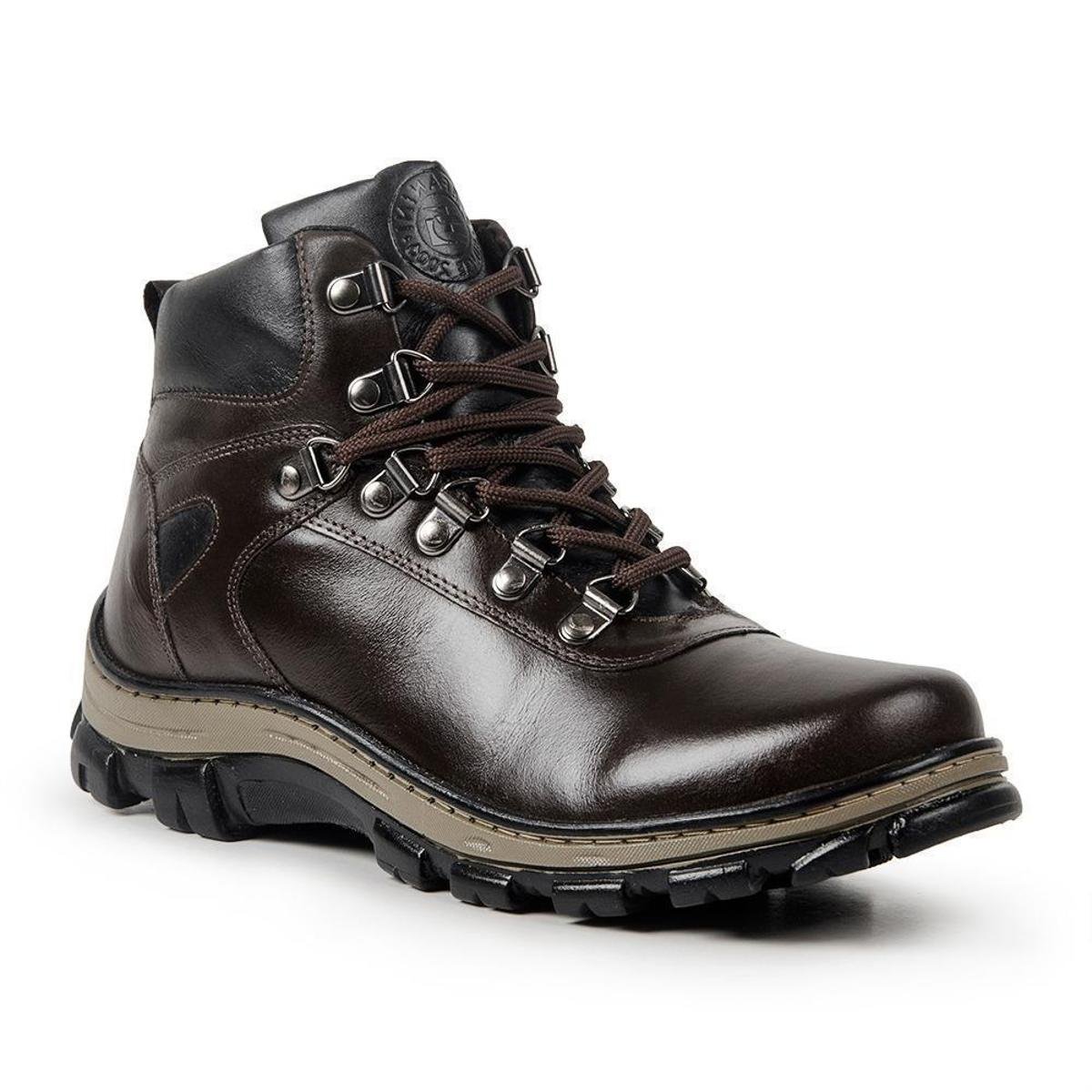 Bota Coturno Masculino Couro Cano Alto Bico Redondo Casual Menor preço em Bota Coturno Masculino Couro Cano Alto Bico Redondo Casual