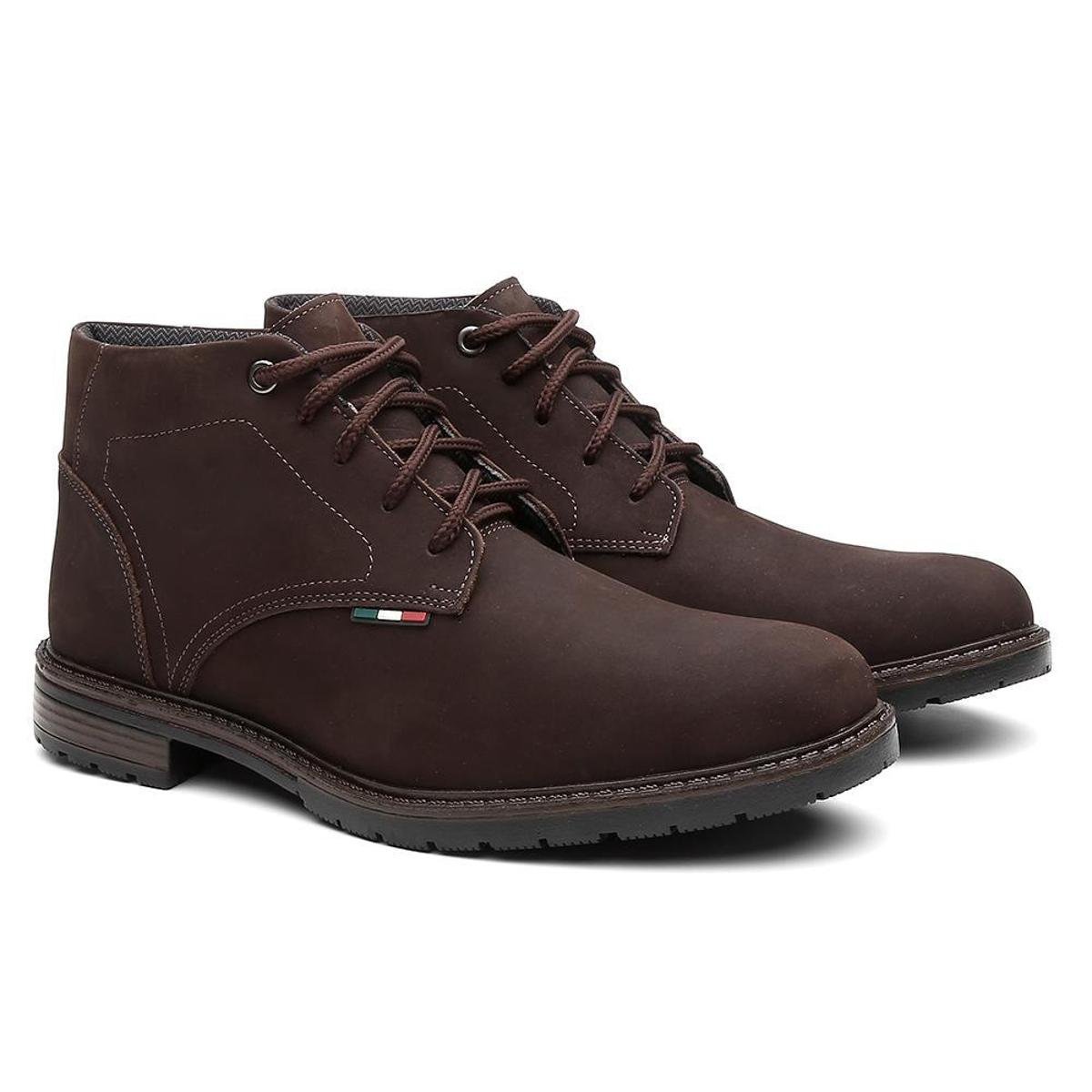 Bota Coturno Masculino de Couro Café Solado Costurado Casual Menor preço em Bota Coturno Masculino de Couro Café Solado Costurado Casual