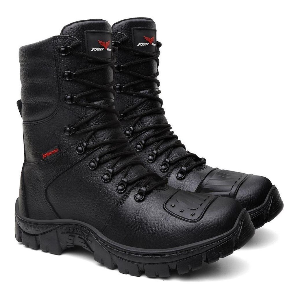 Bota coturno masculino em couro de segurança adventure cano alto palmilha em gel