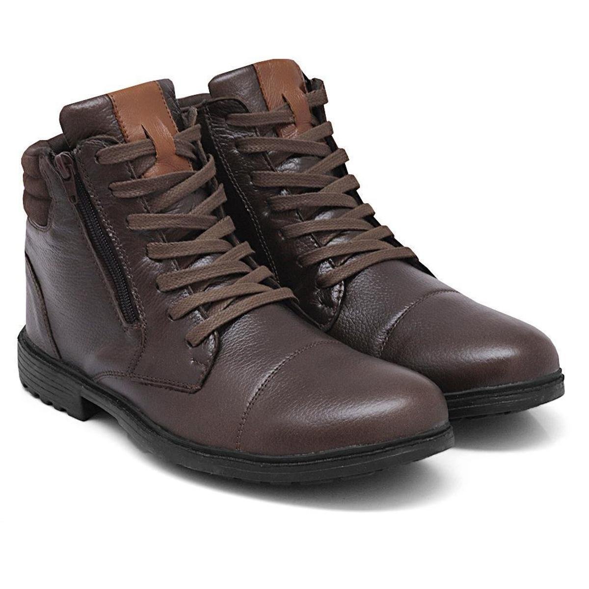 Bota coturno masculino em couro - Marrom Menor preço em Bota coturno masculino em couro - Marrom