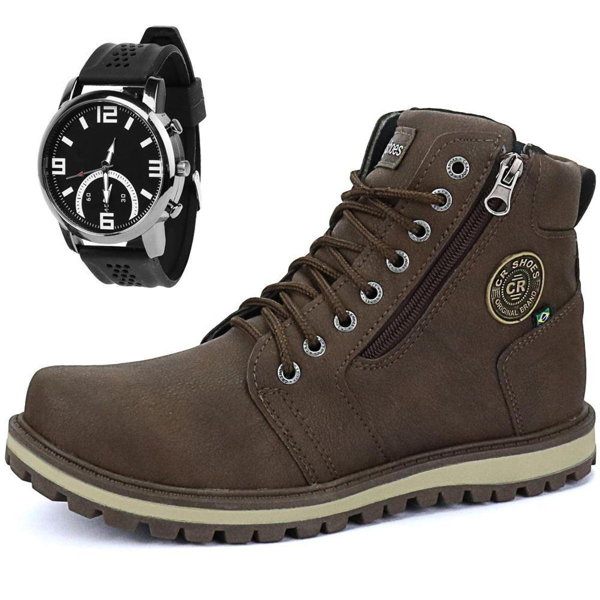 Bota Coturno Masculino Sapatofran Casual Adventure Confortável com Relógio - Marrom Claro Menor preço em Bota Coturno Masculino Sapatofran Casual Adventure Confortável com Relógio - Marrom Claro